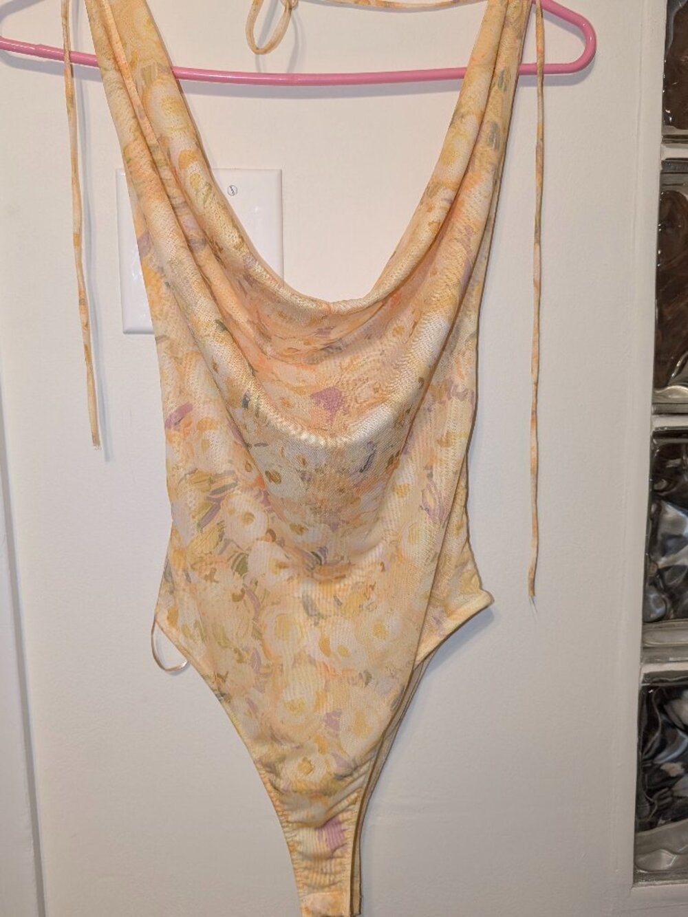 Cowl neck bodysuit, yellow florals